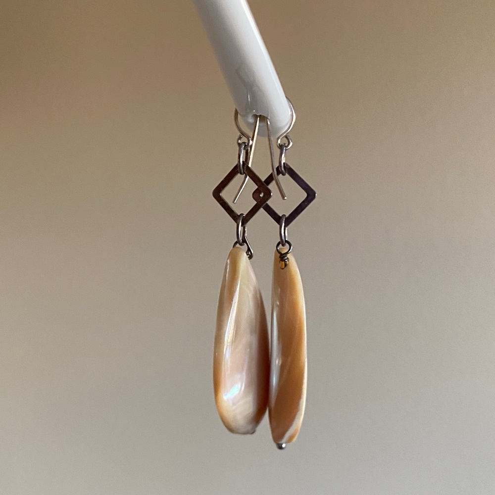 Mother of Pearl Teardrop Earrings | 925 Sterling Silver | Dangle Drop - Picture 7 of 10